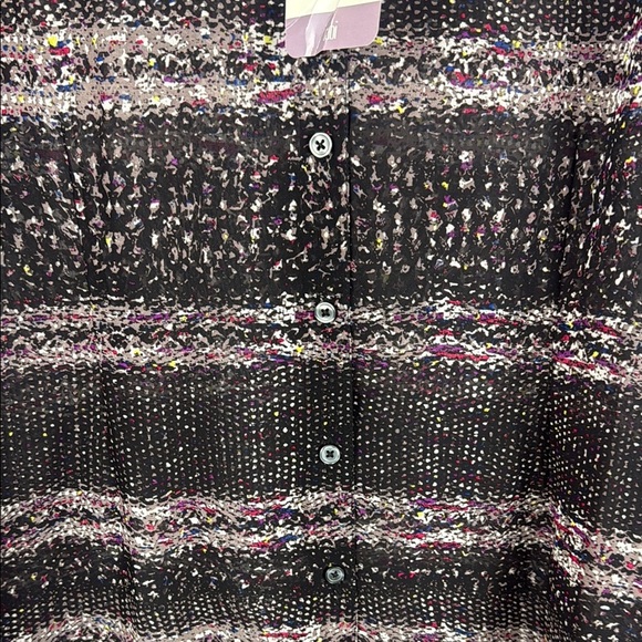 Cabi Crochet Print Black Brown and Cream Buttoned Sheer Paris Blouse Size Large - Picture 7 of 12